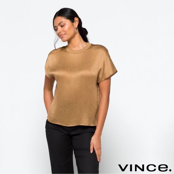 Vince Tops - Vince. **NWT** Rib Trim Flutter Sleeve Shell Blouse in Almond